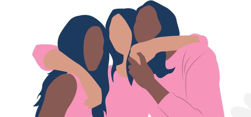 ilustração tres mulheres sem rosto abraçadas